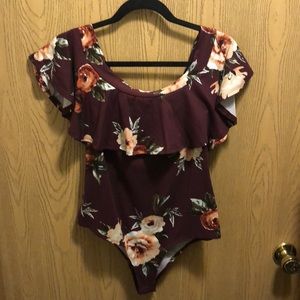 off the shoulder floral body suit